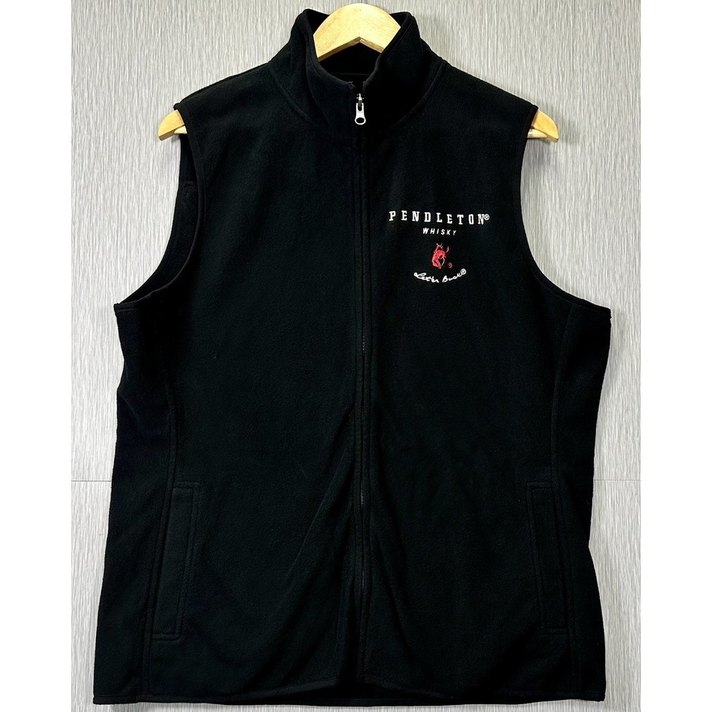 Pendleton Whisky Let's Buck Black Fleece Zip Embroidered Vest Men's SZ: XL - Picture 2 of 6